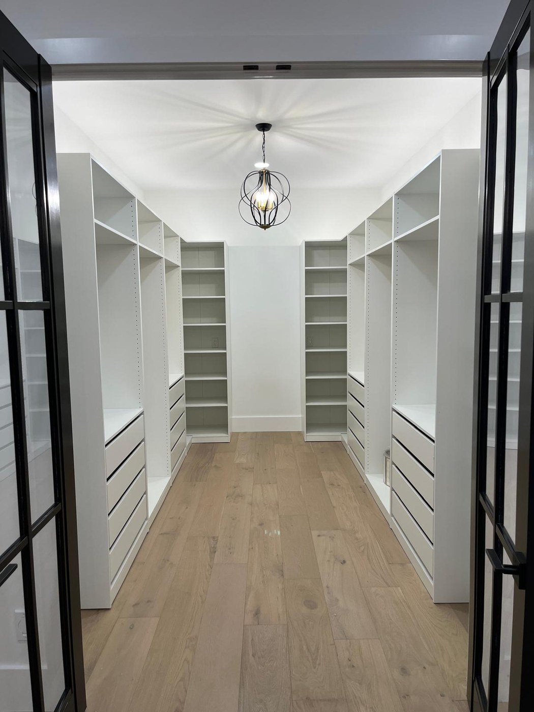 Walk-in closet with black steel frame doors — 634 19th St SW